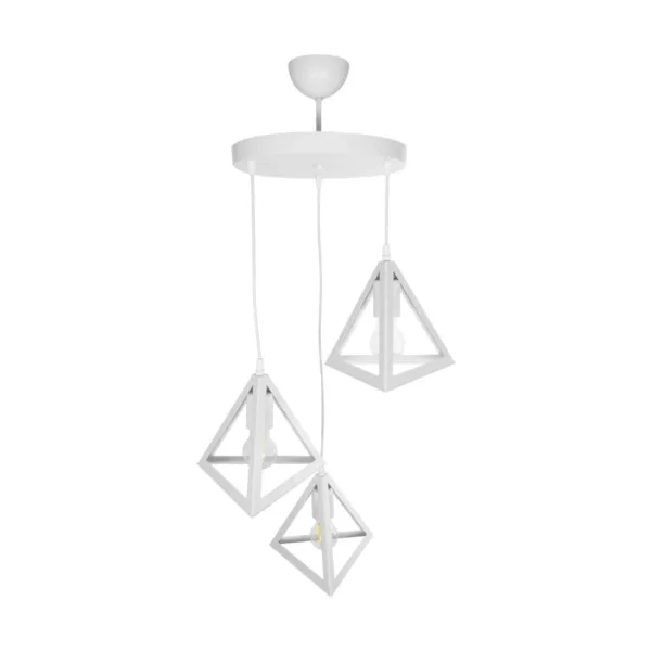 GloboStar® TRIANGLE 203-0164 Μοντέρνο Κρεμαστό Φωτιστικό Καμπάνα Τρίφωτο 3 x E27 IP20 Λευκό Πλαστικό - Μ50 x Π50 x Υ80cm - Image 5