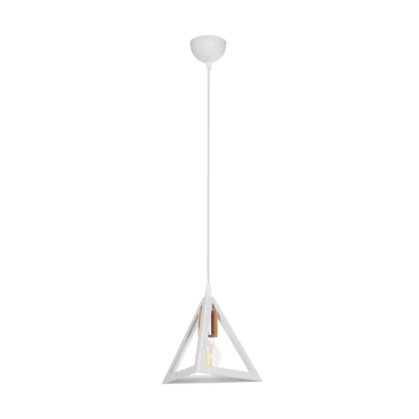 GloboStar® TRIANGLE 203-0165 Μοντέρνο Κρεμαστό Φωτιστικό Καμπάνα Μονόφωτο 1 x E27 IP20 Λευκό με Χρυσό Πλαστικό - Μ24 x Π24 x Υ56cm - Image 3