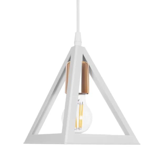 GloboStar® TRIANGLE 203-0165 Μοντέρνο Κρεμαστό Φωτιστικό Καμπάνα Μονόφωτο 1 x E27 IP20 Λευκό με Χρυσό Πλαστικό - Μ24 x Π24 x Υ56cm - Image 4