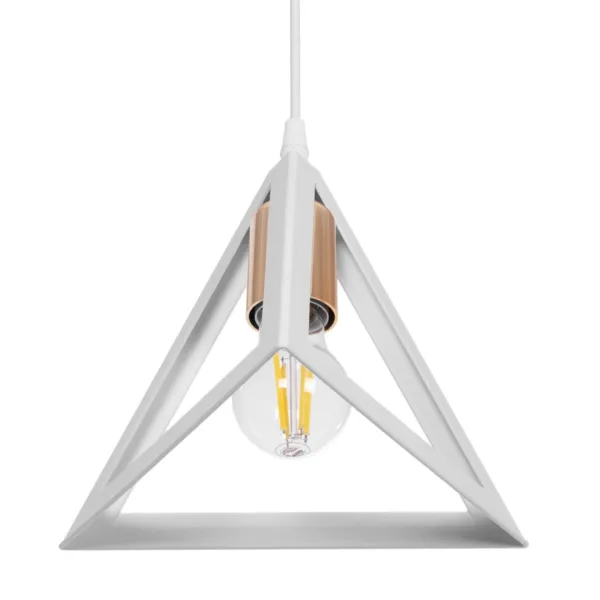 GloboStar® TRIANGLE 203-0165 Μοντέρνο Κρεμαστό Φωτιστικό Καμπάνα Μονόφωτο 1 x E27 IP20 Λευκό με Χρυσό Πλαστικό - Μ24 x Π24 x Υ56cm - Image 5
