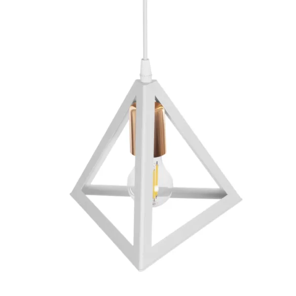GloboStar® TRIANGLE 203-0165 Μοντέρνο Κρεμαστό Φωτιστικό Καμπάνα Μονόφωτο 1 x E27 IP20 Λευκό με Χρυσό Πλαστικό - Μ24 x Π24 x Υ56cm - Image 6