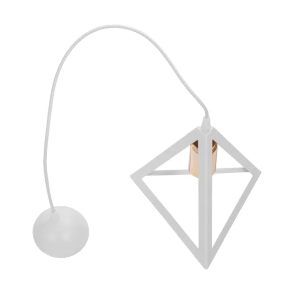 GloboStar® TRIANGLE 203-0165 Μοντέρνο Κρεμαστό Φωτιστικό Καμπάνα Μονόφωτο 1 x E27 IP20 Λευκό με Χρυσό Πλαστικό - Μ24 x Π24 x Υ56cm - Image 9
