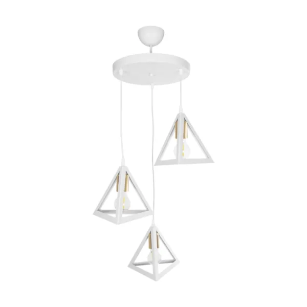 GloboStar® TRIANGLE 203-0166 Μοντέρνο Κρεμαστό Φωτιστικό Καμπάνα Τρίφωτο 3 x E27 IP20 Λευκό με Χρυσό Πλαστικό - Μ50 x Π50 x Υ80cm - Image 3
