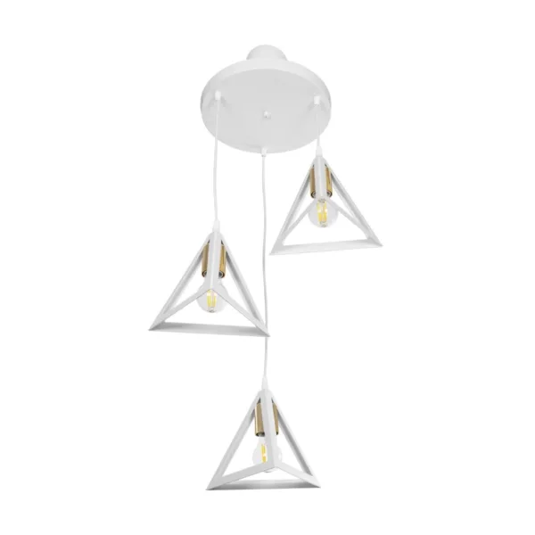 GloboStar® TRIANGLE 203-0166 Μοντέρνο Κρεμαστό Φωτιστικό Καμπάνα Τρίφωτο 3 x E27 IP20 Λευκό με Χρυσό Πλαστικό - Μ50 x Π50 x Υ80cm - Image 4