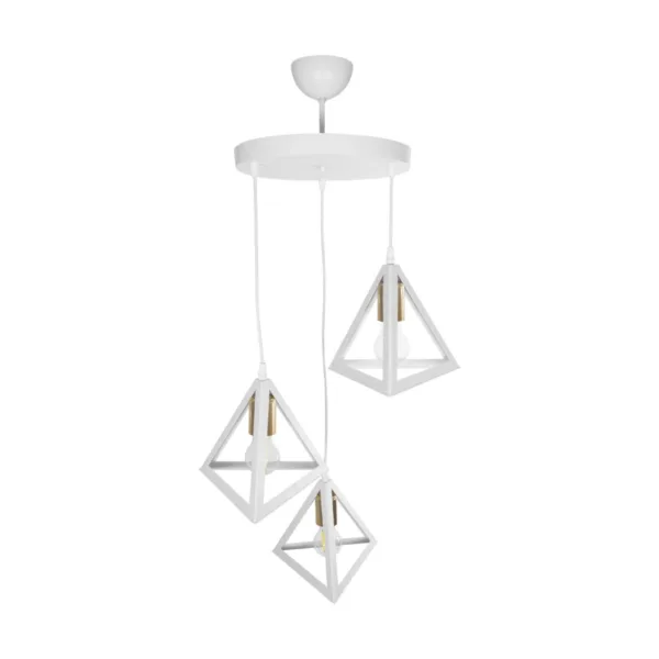 GloboStar® TRIANGLE 203-0166 Μοντέρνο Κρεμαστό Φωτιστικό Καμπάνα Τρίφωτο 3 x E27 IP20 Λευκό με Χρυσό Πλαστικό - Μ50 x Π50 x Υ80cm - Image 5