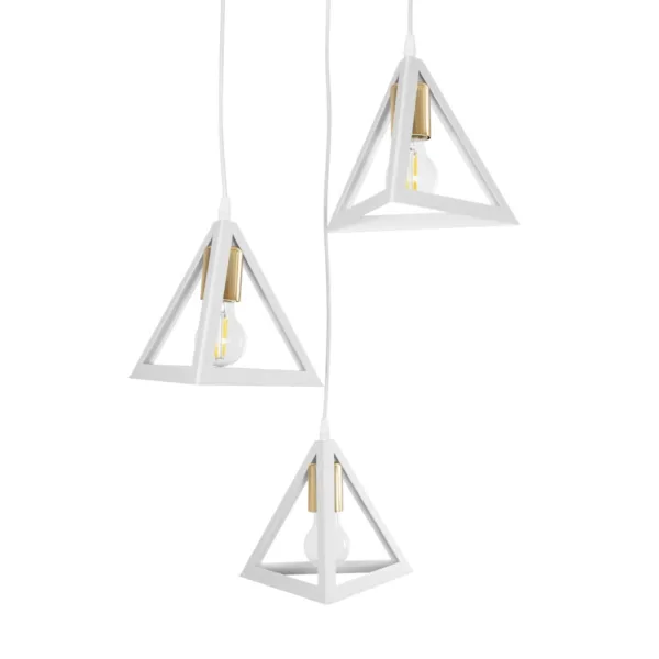 GloboStar® TRIANGLE 203-0166 Μοντέρνο Κρεμαστό Φωτιστικό Καμπάνα Τρίφωτο 3 x E27 IP20 Λευκό με Χρυσό Πλαστικό - Μ50 x Π50 x Υ80cm - Image 6