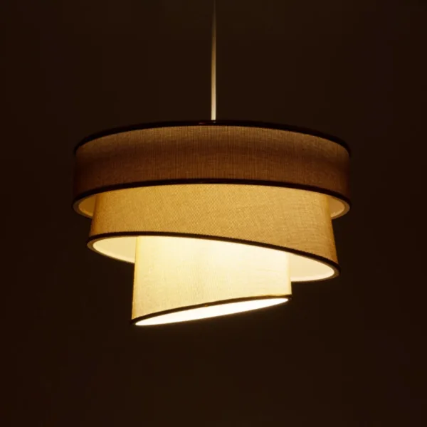 GloboStar® SIERA 203-0168 Μοντέρνο Κρεμαστό Φωτιστικό Καπέλο Μονόφωτο 1 x E27 IP20 Μπεζ Άμμου Ύφασμα με Χρυσή Λεπτομέρεια - Μ38 x Π38 x Υ95cm - Image 2