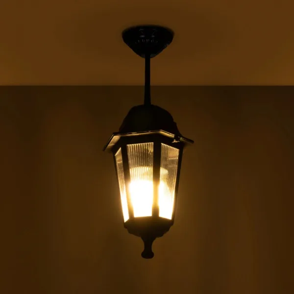 GloboStar® VITRO 203-0189 Vintage Κρεμαστό Φωτιστικό Φαναράκι Μονόφωτο 1 x E27 IP44 Μαύρο Πλαστικό Σώμα - Μ16 x Π16 x Υ48cm - Image 2