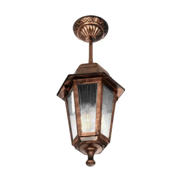 GloboStar® VITRO 203-0194 Vintage Κρεμαστό Φωτιστικό Φαναράκι Μονόφωτο 1 x E27 IP44 Χάλκινο Πλαστικό Σώμα - Μ16 x Π16 x Υ48cm - Image 4
