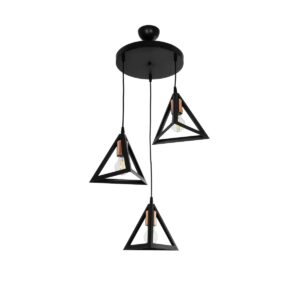 GloboStar® TRIANGLE 203-0162 Μοντέρνο Κρεμαστό Φωτιστικό Καμπάνα Τρίφωτο 3 x E27 IP20 Μαύρο με Χρυσό Πλαστικό - Μ50 x Π50 x Υ80cm
