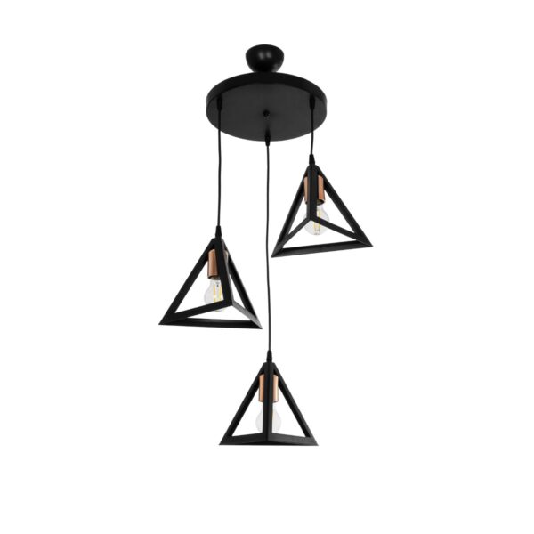 GloboStar® TRIANGLE 203-0162 Μοντέρνο Κρεμαστό Φωτιστικό Καμπάνα Τρίφωτο 3 x E27 IP20 Μαύρο με Χρυσό Πλαστικό - Μ50 x Π50 x Υ80cm