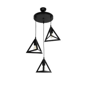 GloboStar® TRIANGLE 203-0160 Μοντέρνο Κρεμαστό Φωτιστικό Καμπάνα Τρίφωτο 3 x E27 IP20 Μαύρο Πλαστικό - Μ50 x Π50 x Υ80cm