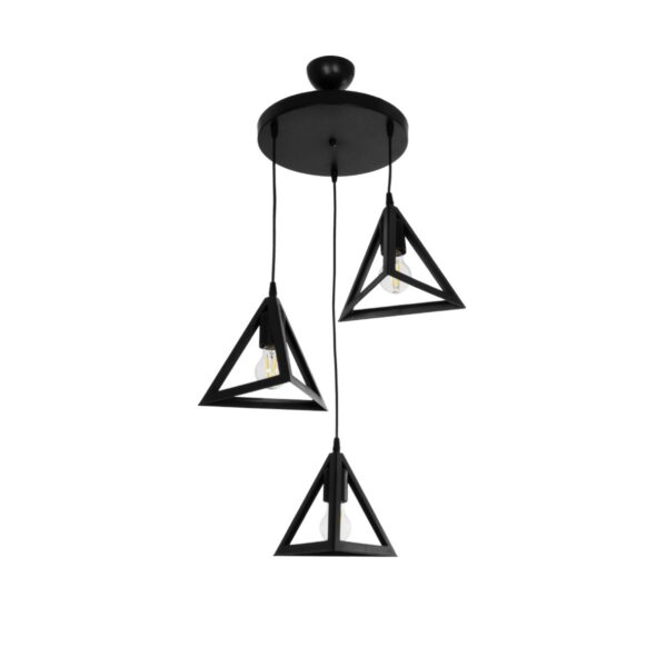 GloboStar® TRIANGLE 203-0160 Μοντέρνο Κρεμαστό Φωτιστικό Καμπάνα Τρίφωτο 3 x E27 IP20 Μαύρο Πλαστικό - Μ50 x Π50 x Υ80cm