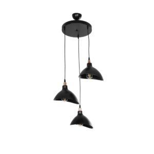 GloboStar® RIVE 203-0144 Μοντέρνο Κρεμαστό Φωτιστικό Καμπάνα Τρίφωτο 3 x E27 IP20 Μαύρο με Χρυσό Πλαστικό - Μ45 x Π45 x Υ80cm