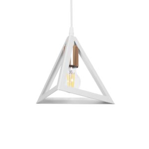 GloboStar® TRIANGLE 203-0165 Μοντέρνο Κρεμαστό Φωτιστικό Καμπάνα Μονόφωτο 1 x E27 IP20 Λευκό με Χρυσό Πλαστικό - Μ24 x Π24 x Υ56cm