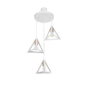GloboStar® TRIANGLE 203-0166 Μοντέρνο Κρεμαστό Φωτιστικό Καμπάνα Τρίφωτο 3 x E27 IP20 Λευκό με Χρυσό Πλαστικό - Μ50 x Π50 x Υ80cm