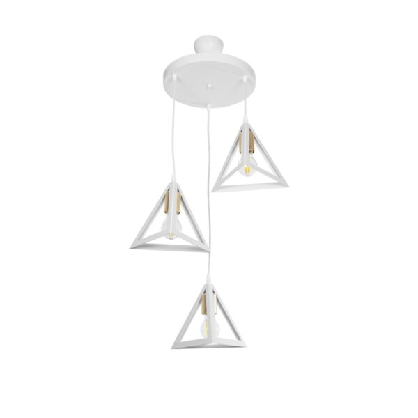 GloboStar® TRIANGLE 203-0166 Μοντέρνο Κρεμαστό Φωτιστικό Καμπάνα Τρίφωτο 3 x E27 IP20 Λευκό με Χρυσό Πλαστικό - Μ50 x Π50 x Υ80cm