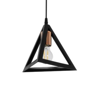 GloboStar® TRIANGLE 203-0161 Μοντέρνο Κρεμαστό Φωτιστικό Καμπάνα Μονόφωτο 1 x E27 IP20 Μάυρο με Χρυσό Πλαστικό - Μ24 x Π24 x Υ86cm