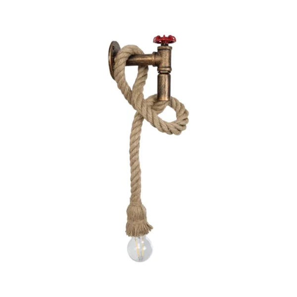 GloboStar® TROUVER 01183 Vintage Επιτοίχιο Φωτιστικό Απλίκα Μονόφωτο 1 x E27 IP20 Μπρούτζινο & Κόκκινο Μέταλλο με Μπεζ Σχοινί Μ14.5 x Π3.3 x Υ16cm - Image 2