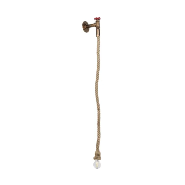 GloboStar® TROUVER 01183 Vintage Επιτοίχιο Φωτιστικό Απλίκα Μονόφωτο 1 x E27 IP20 Μπρούτζινο & Κόκκινο Μέταλλο με Μπεζ Σχοινί Μ14.5 x Π3.3 x Υ16cm - Image 4