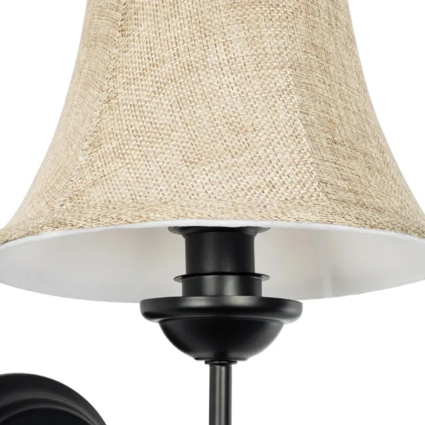 GloboStar® SHELLY 01299 Vintage Επιτοίχιο Φωτιστικό Απλίκα Μονόφωτο 1 x E27 IP20 Μαύρο Μέταλλο με Μπεζ Ύφασμα - Μ13 x Π18 x Υ34cm - Image 6