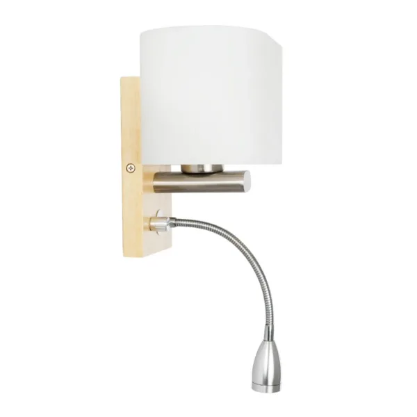GloboStar® SUTTON 01316 Μοντέρνο Επιτοίχιο Φωτιστικό Απλίκα με LED Βραχίονα Δίφωτο 1 x E27 IP20 Μπεζ Ξύλο, Λευκό Γυαλί με Ασημί Μέταλλο - Μ15 x Π20 x Υ22.5cm - Image 3