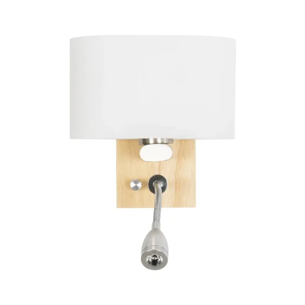 GloboStar® SUTTON 01316 Μοντέρνο Επιτοίχιο Φωτιστικό Απλίκα με LED Βραχίονα Δίφωτο 1 x E27 IP20 Μπεζ Ξύλο, Λευκό Γυαλί με Ασημί Μέταλλο - Μ15 x Π20 x Υ22.5cm - Image 4