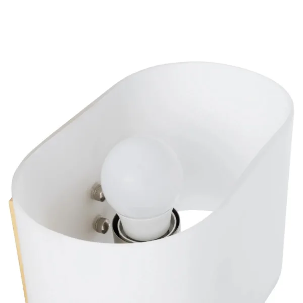 GloboStar® SUTTON 01316 Μοντέρνο Επιτοίχιο Φωτιστικό Απλίκα με LED Βραχίονα Δίφωτο 1 x E27 IP20 Μπεζ Ξύλο, Λευκό Γυαλί με Ασημί Μέταλλο - Μ15 x Π20 x Υ22.5cm - Image 5