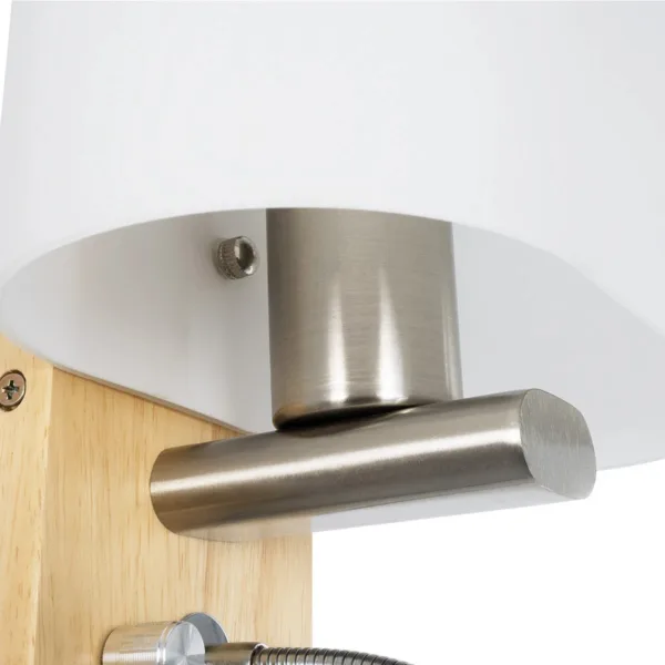 GloboStar® SUTTON 01316 Μοντέρνο Επιτοίχιο Φωτιστικό Απλίκα με LED Βραχίονα Δίφωτο 1 x E27 IP20 Μπεζ Ξύλο, Λευκό Γυαλί με Ασημί Μέταλλο - Μ15 x Π20 x Υ22.5cm - Image 6