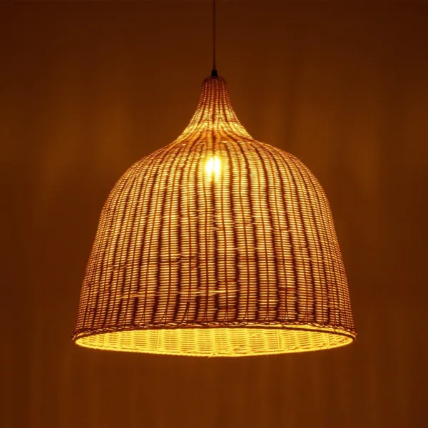 GloboStar® BAHAMAS 01370 Boho Κρεμαστό Φωτιστικό Καμπάνα Μονόφωτο 1 x E27 IP20 Μπεζ Ξύλο - Μ60 x Π60 x Υ60cm - Image 2