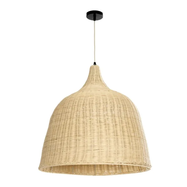 GloboStar® BAHAMAS 01370 Boho Κρεμαστό Φωτιστικό Καμπάνα Μονόφωτο 1 x E27 IP20 Μπεζ Ξύλο - Μ60 x Π60 x Υ60cm - Image 3