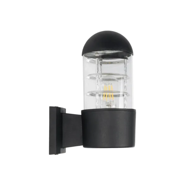 GloboStar® NEWI 01419 Μοντέρνο Επιτοίχιο Φωτιστικό Απλίκα Μονόφωτο 1 x E27 IP20 Μαύρο & Ασημί Μέταλλο με Διάφανο Γυαλί - Μ11 x Π17 x Υ23cm - Image 3