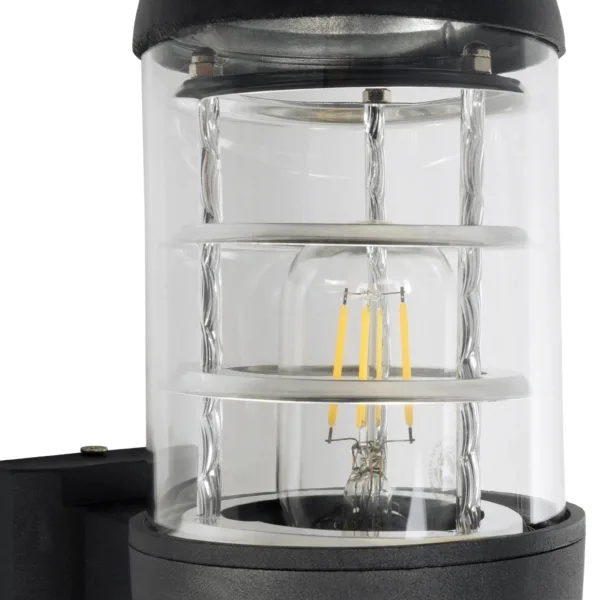 GloboStar® NEWI 01419 Μοντέρνο Επιτοίχιο Φωτιστικό Απλίκα Μονόφωτο 1 x E27 IP20 Μαύρο & Ασημί Μέταλλο με Διάφανο Γυαλί - Μ11 x Π17 x Υ23cm - Image 6