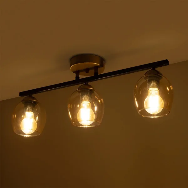 GLOBOSTAR® RADIUS 201-0122 Vintage Φωτιστικό Οροφής με Ντουί 3 x E27 AC 220-240V IP20 - Χρυσό, Μαύρο & Διάφανο- Μ60 x Π13 x Υ16cm - Image 2