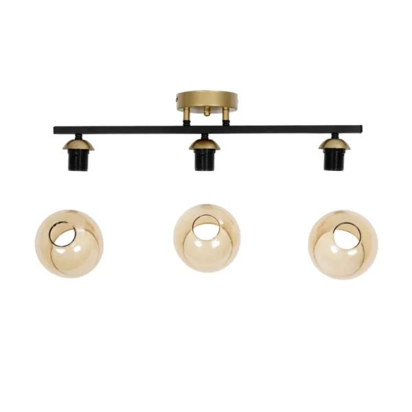 GLOBOSTAR® RADIUS 201-0122 Vintage Φωτιστικό Οροφής με Ντουί 3 x E27 AC 220-240V IP20 - Χρυσό, Μαύρο & Διάφανο- Μ60 x Π13 x Υ16cm - Image 8