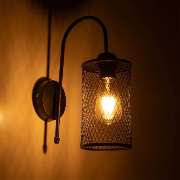 GLOBOSTAR® HANDANG 201-0123 Vintage Φωτιστικό Τοίχου - Απλίκα με Ντουί 1 x E27 AC 220-240V IP20 - Μαύρο - Μ12 x Π24 x Υ34cm - Image 2