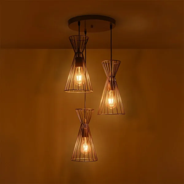 GLOBOSTAR® FLIXIO 201-0126 Vintage Κρεμαστό Φωτιστικό Οροφής με Ντουί 3 x E27 AC 220-240V IP20 - Χρυσό - Μ40 x Π40 x Υ70cm - Image 2