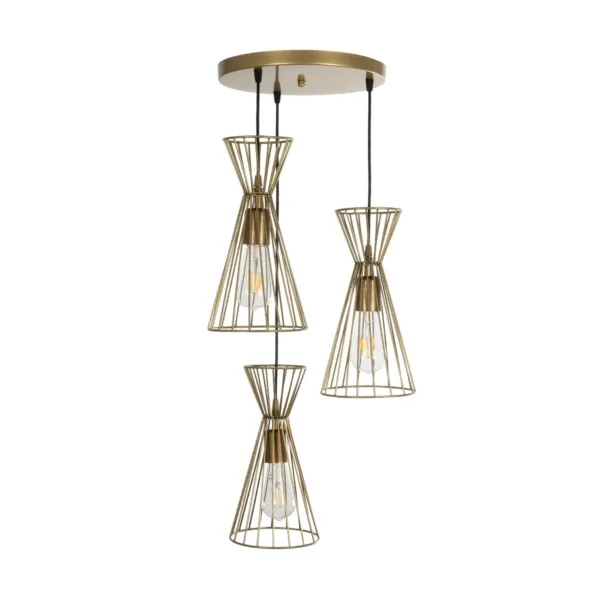 GLOBOSTAR® FLIXIO 201-0126 Vintage Κρεμαστό Φωτιστικό Οροφής με Ντουί 3 x E27 AC 220-240V IP20 - Χρυσό - Μ40 x Π40 x Υ70cm - Image 3