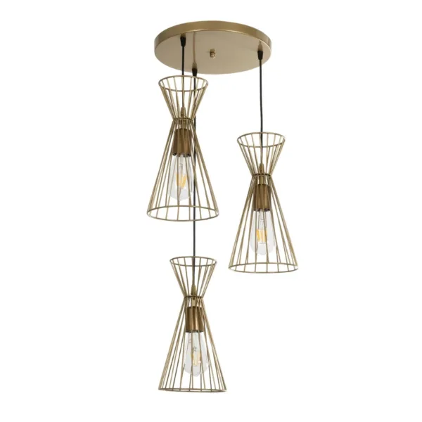 GLOBOSTAR® FLIXIO 201-0126 Vintage Κρεμαστό Φωτιστικό Οροφής με Ντουί 3 x E27 AC 220-240V IP20 - Χρυσό - Μ40 x Π40 x Υ70cm - Image 4
