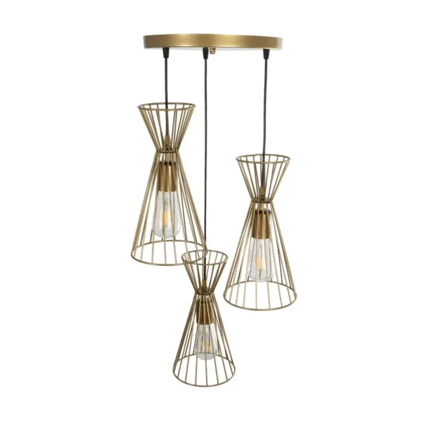 GLOBOSTAR® FLIXIO 201-0126 Vintage Κρεμαστό Φωτιστικό Οροφής με Ντουί 3 x E27 AC 220-240V IP20 - Χρυσό - Μ40 x Π40 x Υ70cm - Image 5