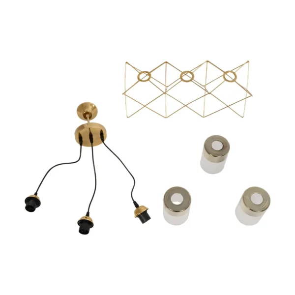 GloboStar® PLEX 202-0036 Μοντέρνο Κρεμαστό Φωτιστικό Πλέγμα Τρίφωτο 3 x E27 IP20 Χρυσό Μέταλλο με Διάφανο Γυαλί - Μ55 x Π20 x Υ70cm - Image 10