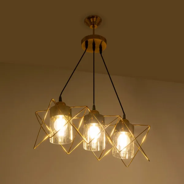 GloboStar® PLEX 202-0036 Μοντέρνο Κρεμαστό Φωτιστικό Πλέγμα Τρίφωτο 3 x E27 IP20 Χρυσό Μέταλλο με Διάφανο Γυαλί - Μ55 x Π20 x Υ70cm - Image 2