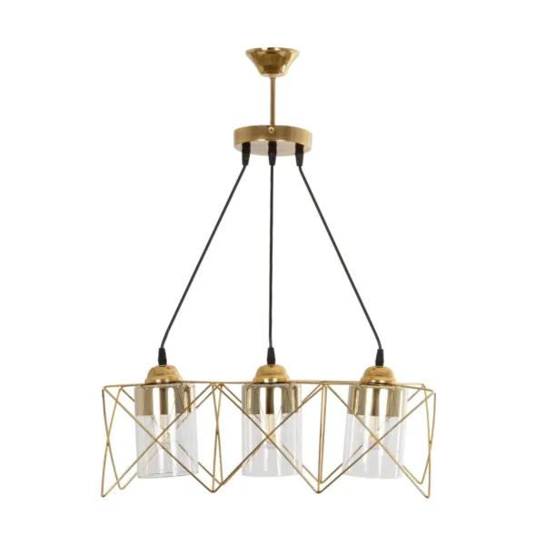 GloboStar® PLEX 202-0036 Μοντέρνο Κρεμαστό Φωτιστικό Πλέγμα Τρίφωτο 3 x E27 IP20 Χρυσό Μέταλλο με Διάφανο Γυαλί - Μ55 x Π20 x Υ70cm - Image 3