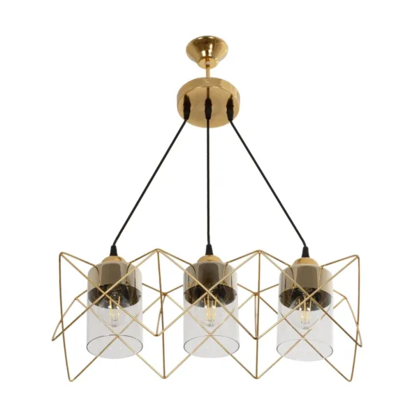 GloboStar® PLEX 202-0036 Μοντέρνο Κρεμαστό Φωτιστικό Πλέγμα Τρίφωτο 3 x E27 IP20 Χρυσό Μέταλλο με Διάφανο Γυαλί - Μ55 x Π20 x Υ70cm - Image 4