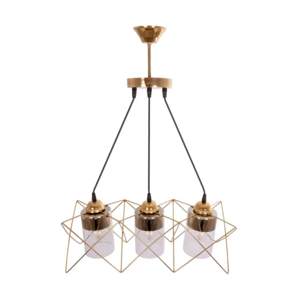 GloboStar® PLEX 202-0036 Μοντέρνο Κρεμαστό Φωτιστικό Πλέγμα Τρίφωτο 3 x E27 IP20 Χρυσό Μέταλλο με Διάφανο Γυαλί - Μ55 x Π20 x Υ70cm - Image 5