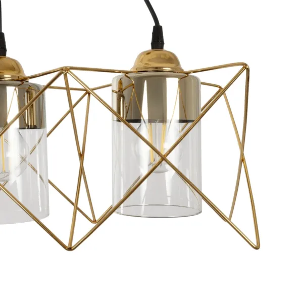 GloboStar® PLEX 202-0036 Μοντέρνο Κρεμαστό Φωτιστικό Πλέγμα Τρίφωτο 3 x E27 IP20 Χρυσό Μέταλλο με Διάφανο Γυαλί - Μ55 x Π20 x Υ70cm - Image 6