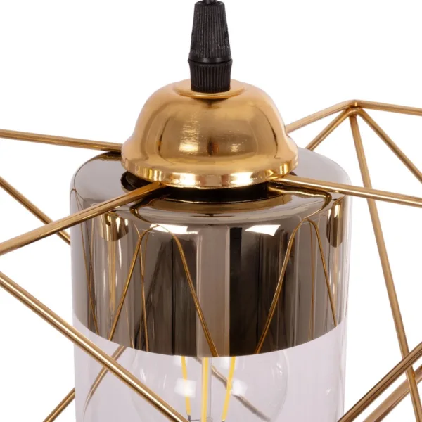 GloboStar® PLEX 202-0036 Μοντέρνο Κρεμαστό Φωτιστικό Πλέγμα Τρίφωτο 3 x E27 IP20 Χρυσό Μέταλλο με Διάφανο Γυαλί - Μ55 x Π20 x Υ70cm - Image 7