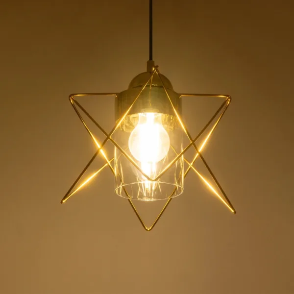 GloboStar® PLEX 202-0037 Μοντέρνο Κρεμαστό Φωτιστικό Πλέγμα Μονόφωτο 1 x E27 IP20 Χρυσό Μέταλλο με Διάφανο Γυαλί - Μ20 x Π20 x Υ70cm - Image 2