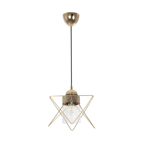 GloboStar® PLEX 202-0037 Μοντέρνο Κρεμαστό Φωτιστικό Πλέγμα Μονόφωτο 1 x E27 IP20 Χρυσό Μέταλλο με Διάφανο Γυαλί - Μ20 x Π20 x Υ70cm - Image 3
