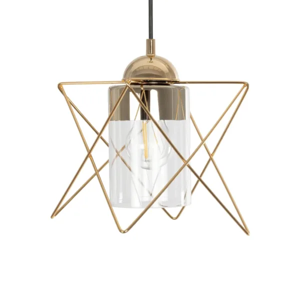 GloboStar® PLEX 202-0037 Μοντέρνο Κρεμαστό Φωτιστικό Πλέγμα Μονόφωτο 1 x E27 IP20 Χρυσό Μέταλλο με Διάφανο Γυαλί - Μ20 x Π20 x Υ70cm - Image 4